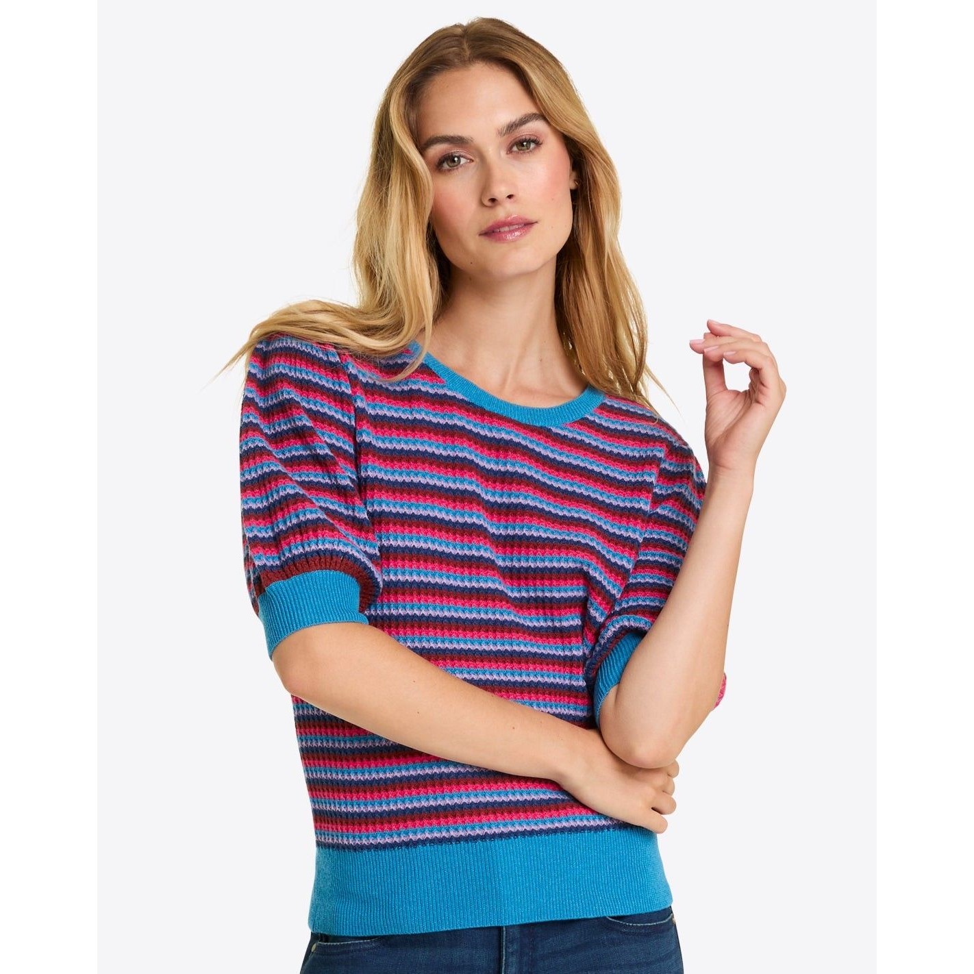 Draper James Annabelle Short Sleeve Sweater Womens Sz Xxl Rainbow Puff Sleeve